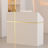 AHB Reception Desk with Counter, Modern Front Table Equipped Lockers & Storage Shelves, 48-inch Checkout Counter with DIY Stripe for Lobbies, Salons, Retail, Home Offices, Reception Room AHB
