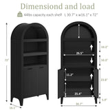 Arched Cabinet Bookshelf Black Arch Bookcase with Doors, Wooden Curved Book Case 5-Tier Tall Round Top Bookshelves for Living Room blini