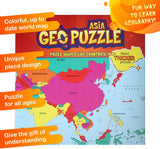 GeoToys GeoPuzzle, Asia Shaped Jigsaw Puzzles, 50 Pc Geography Puzzle, Geography Game & Map Puzzle, Jigsaw Puzzles for Kids Ages 6-9 Years Old Geotoys