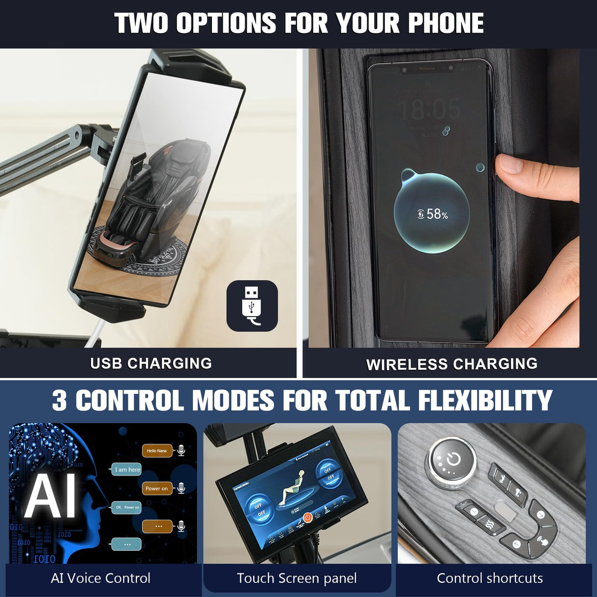 KTENTITO Massage Chair Full Body, 2025 Zero Gravity SL-Track Shiatsu Massage Chairs Recliner with AI Voice, LED Backlight Remote Control, Waist & Calf Heating, Phone Joystick and Holder, G6 Black KTENTITO