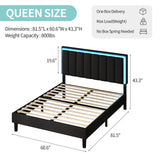 IMMERSTABLE Queen Bed Frame with LED Lights, Upholstered Bed Frame Queen Size with Headboard, Heavy Duty Wood and Metal Slats Support, Noise-Free, No Box Spring Needed, Easy Assembly, Black IMMERSTABLE