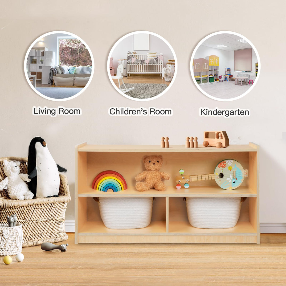 2-Tier Wooden Montessori Shelf and Organiser for Kids' Toys and Books OOOK