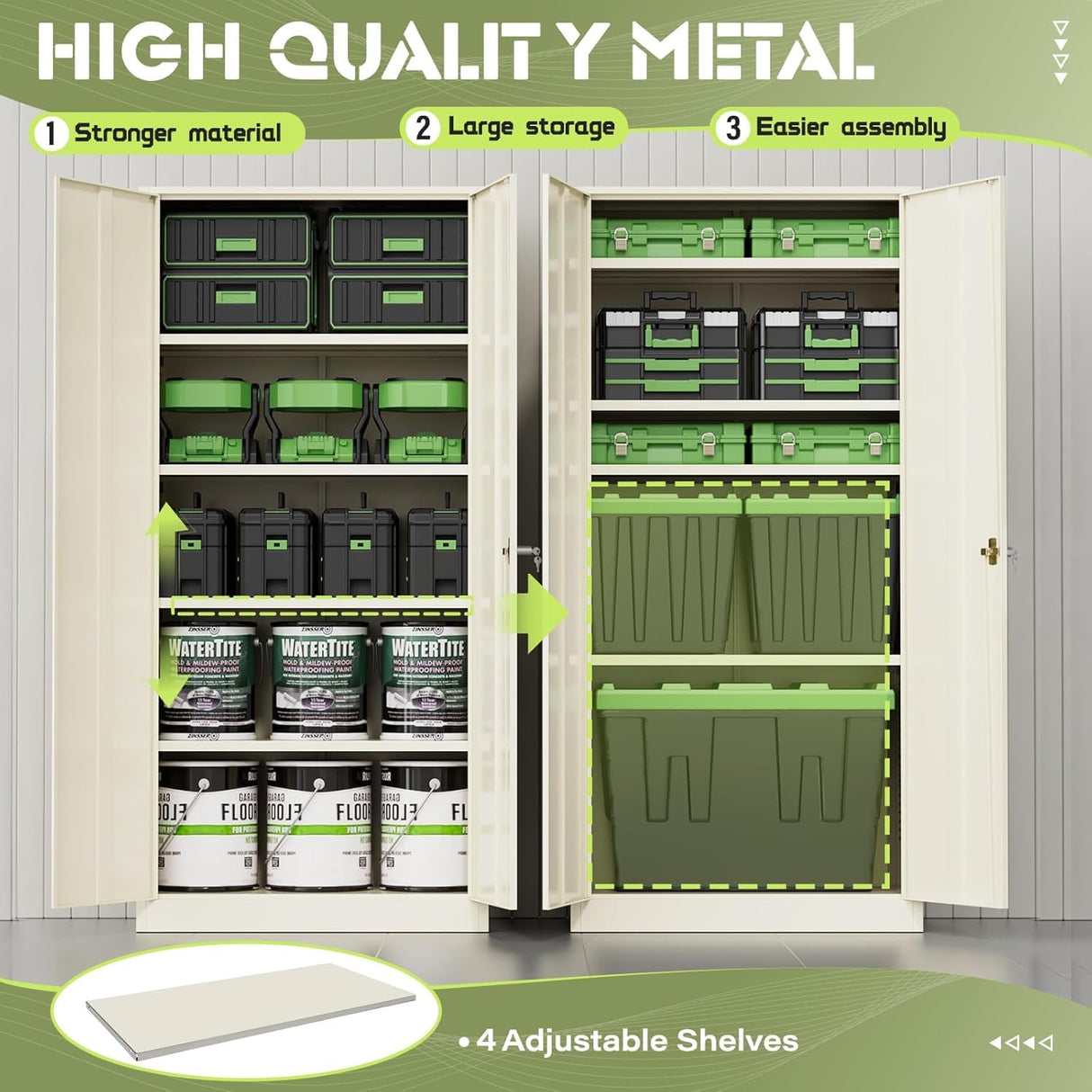 SUNCROWN Metal Storage Cabinets, 72”Locking Cabinet with 2 Doors and 4 Adjustable Shelves, Steel Utility Tool Garage Cabinets,Tall Metal Lockable File Cabinet for Office,Home, Gym, School, Ivory SUNCROWN