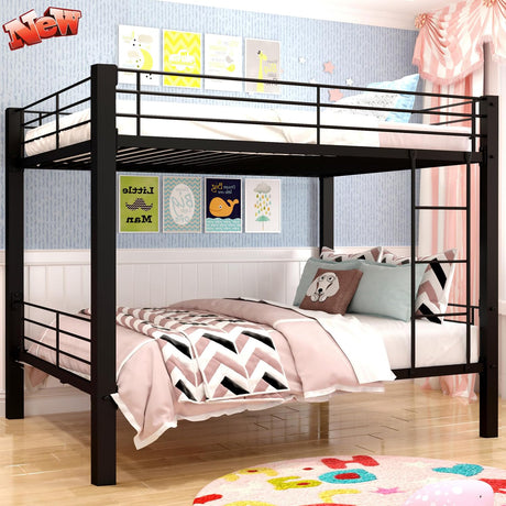 Higher Quality Queen Over Queen Bunk Bed, Heavy Duty Metal Queen Bunk Bed Size for Adults and Kids, Modern Style Bunk Bed Queen Over Queen for Dorm Bedroom, Space Saving Design, Weight Capacity 600LBS ZMIZAKOY