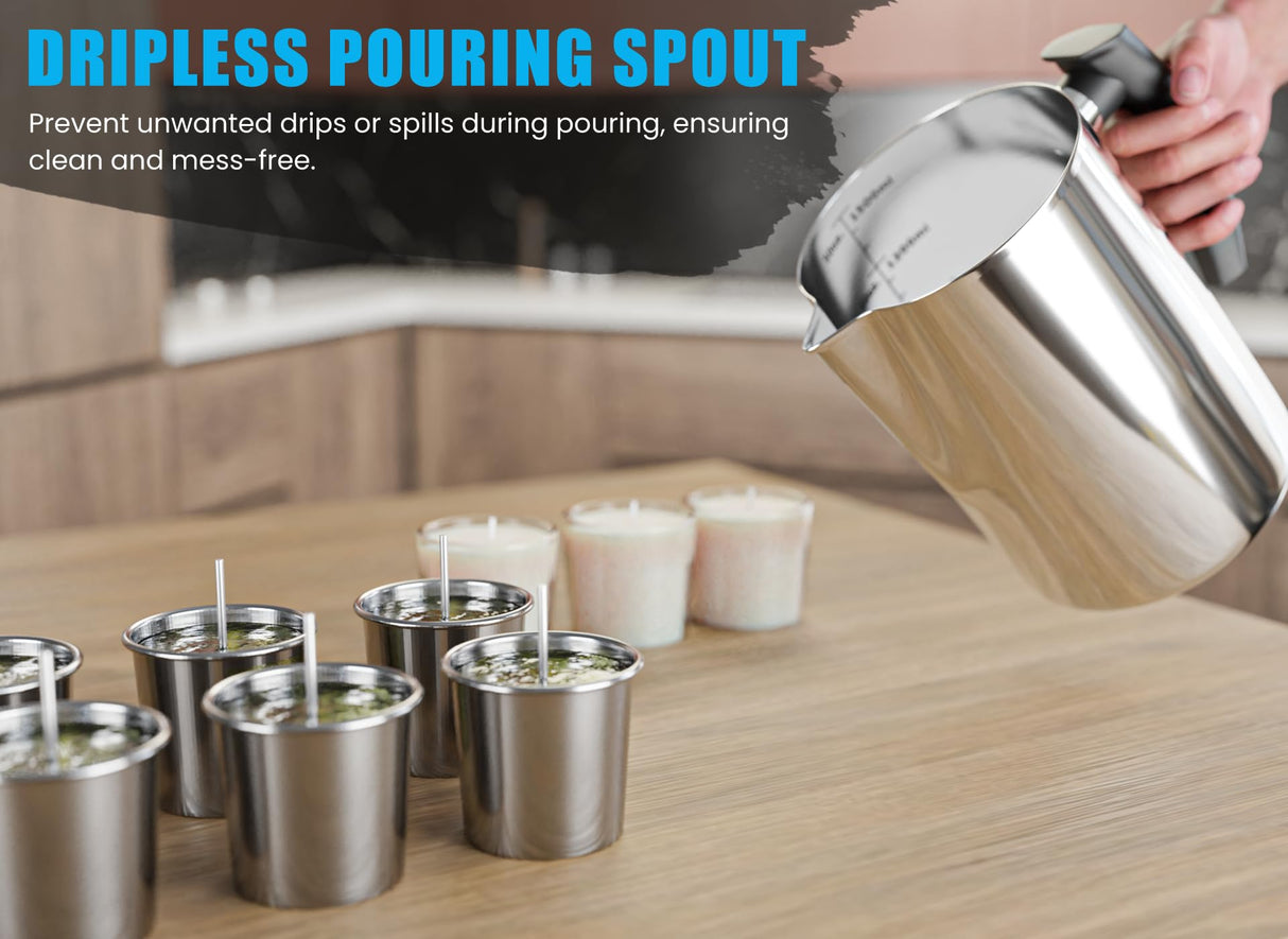 Natikon Candle Making Pouring Pot Stainless Steel Pitcher with Heat-Resistant Handle and Dripless Pouring Spout Design | 1500 ML/50 OZ NATIKON