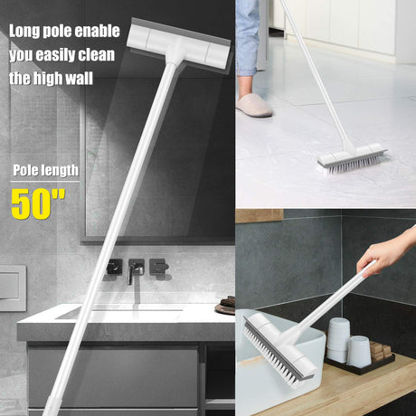 BOOMJOY Floor Scrub Brush with Long Handle, 2 in 1 Scrape and Brush, Stiff Bristles for Cleaning Bathroom, Patio, Garage, Kitchen, Deck, Tile BOOMJOY