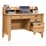 Catrimown Computer Desk with Drawers and Hutch, Farmhouse Home Office Desk Writing Table Wood Executive Desk Student Desk with File Drawer for Small Space, Bedroom, Rustic Oak Catrimown