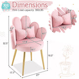 VINGLI Petal Makeup Vanity Chair with Back,Flower Cute Girls Desk Chair Comfy No Wheels,Modern Dining Chair,Small Accent Chair with Adustable Gold Legs&Bow Pillow for Home Office,Bedroom,Velvet,Pink VINGLI