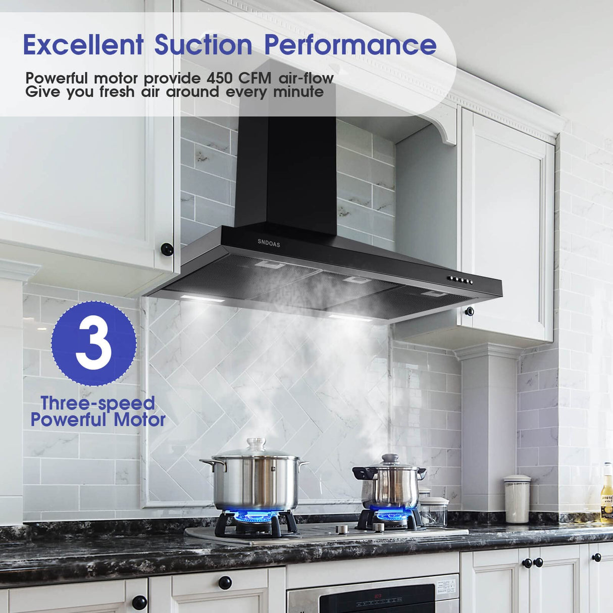 SNDOAS Black Range Hood 36 inches,Stainless Steel Wall Mount Range Hood Black,Kitchen Hood Vent with Ducted/Ductless Convertible,Hood Vents for Kitchen,Ductless Range Hood,Vent Hood 36 inch SNDOAS