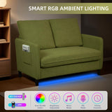 Zoxeions 51" Small Loveseat Sofa, Comfy Teddy Fabric with LED Mood Lighting Perfect for Bedroom, Living Room & Small Spaces, Tool-Free Assembly, Solid Wood Mini Couch for Apartment, Dorm Zoxeions