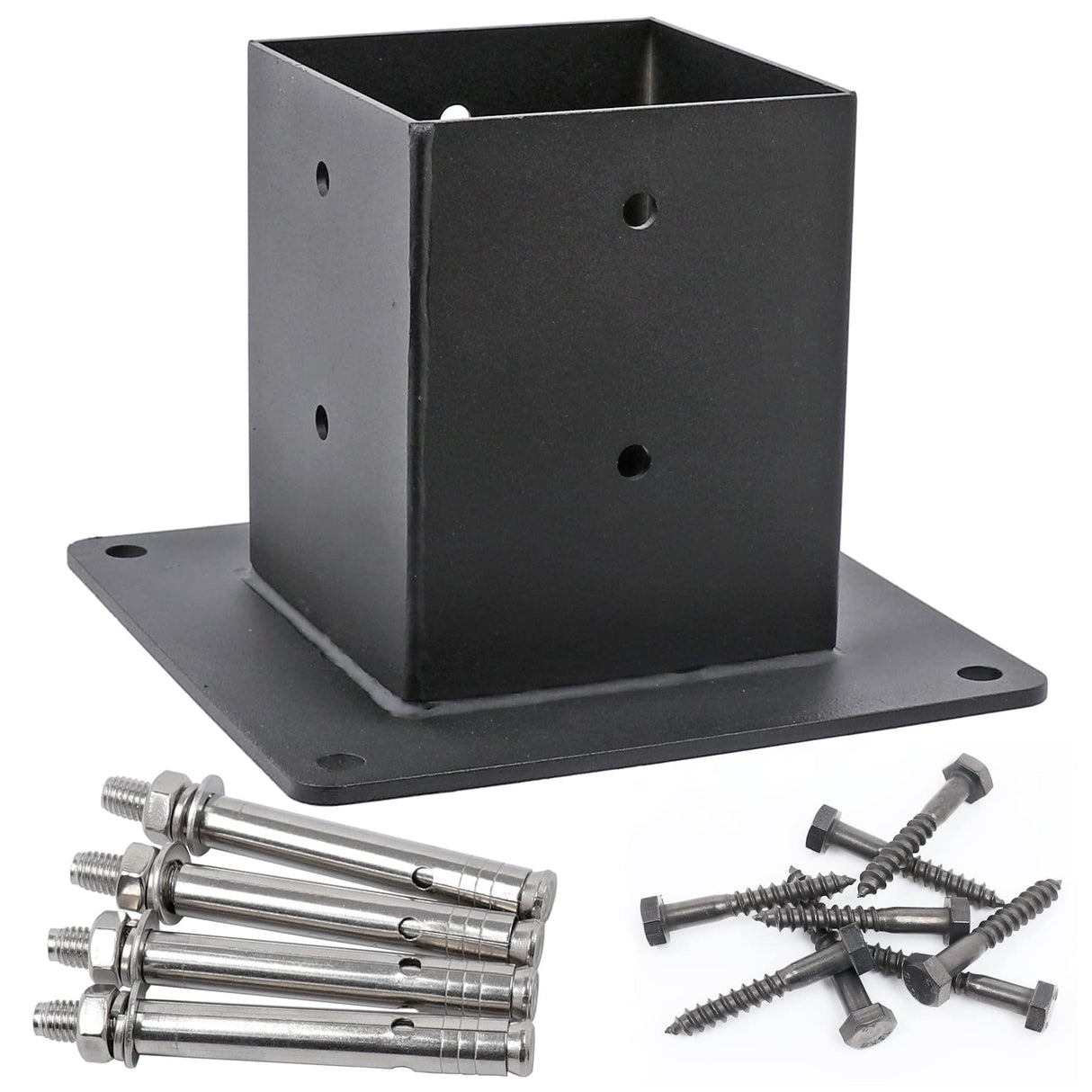 Antsky 4 Pack Stainless Steel Flange Anchor Base for 4x4(Actual Size: 3.5x3.5) Wood Posts/Beams, Deck Railing/Pergola/Gazebo Hardware (Black Finish) Antsky