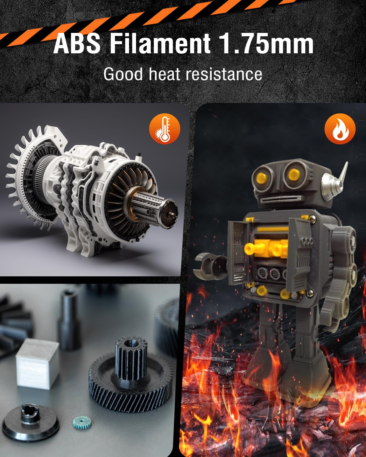 SUNLU Large Spool 1.8KG ABS Filament, Highly Resistant Durable, Heat Resistance, Excellent Toughness, Compatible with 99% FDM 3D Printers, 700 Meters.(ABS Black) SUNLU