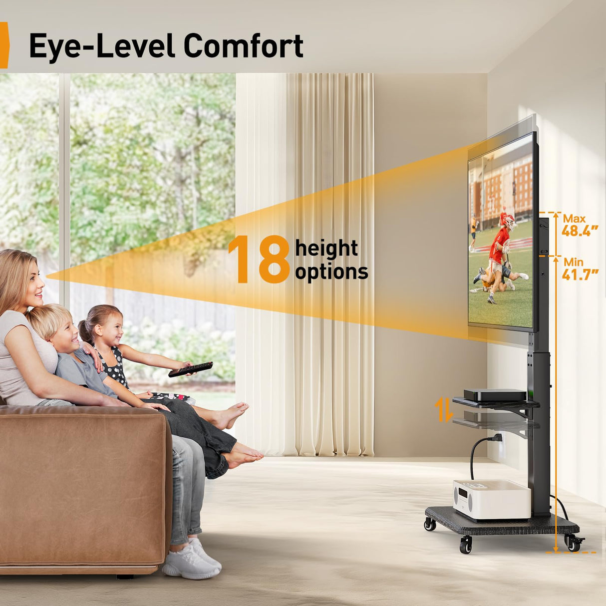 Perlegear Mobile TV Stand with Power Outlet, Tilt & Swivel Rolling TV Cart for 32 to 65 70 75 inch TVs up to 110 lbs, Height Adjustable Rolling TV Stand with Wheels, Max VESA 600x400mm, PGTVMC17 Perlegear