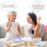 Wood Kids Play Kitchen Accessories Set, Pretend Play Cooking Toys Set, Kitchen Toys Playset for Toddlers, Toy Pots and Pans for Kids Kitchen with Fake Play Food Cookware, Girls Boys Gift umu