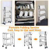 Agrestem Portable Folding Service Cart, 3 Shelf Stainless Steel cart, 3 Stainless Steel Shelves Up to 440 lbs Load Capacity, Folding Collapsible Service Cart for Office Home Warehouse Agrestem