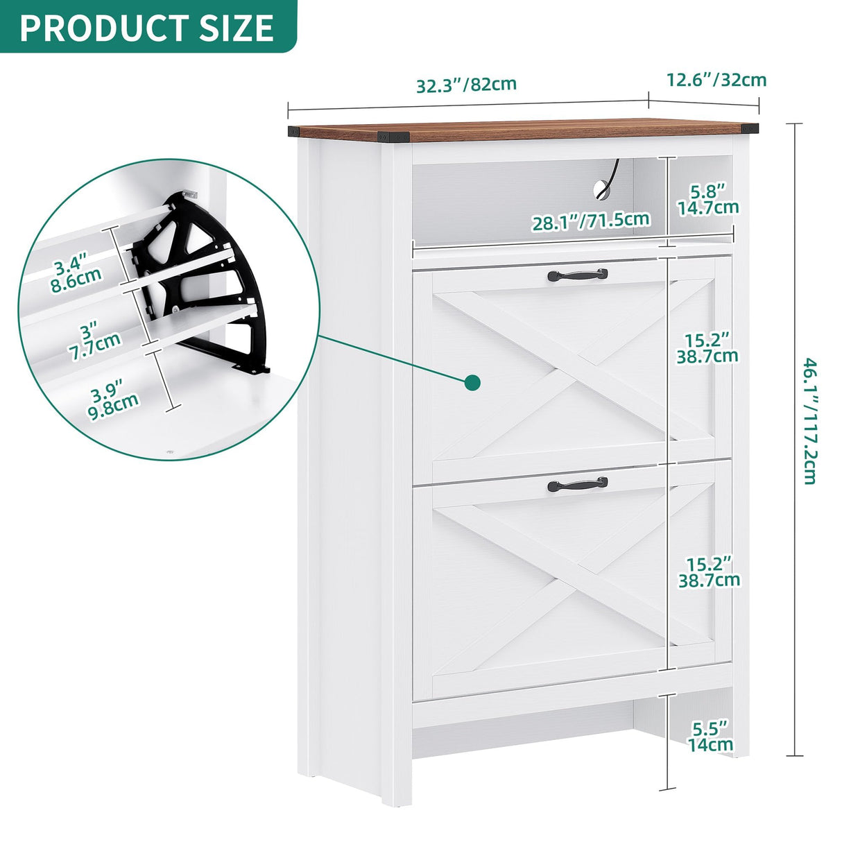 YITAHOME Shoe Cabinet with 2 Flip Drawers, Entryway Shoe Storage Cabinet with Open Shelves and Led Light, Free Standing Hidden Shoe Rack Storage Organizer for Entryway/Hallway/Closet, White YITAHOME