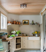 DEYNITE Farmhouse Ceiling Light Fixture 2-Light Hallway Ceiling Light in Black & Rustic Wood Grain Finish with Clear Seeded Glass Shade DEYNITE