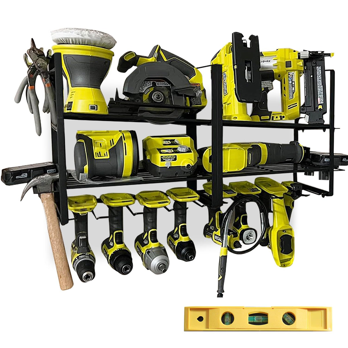Heavy Duty Power Tool Organizer Wall Mount (Holds Up to 165 lbs) Include Level for Easy Multisurface Install Tool Organizer with Customizable Shelves Multi-Tool Holder for Drills, Hammers & Hand Tools Decluttify