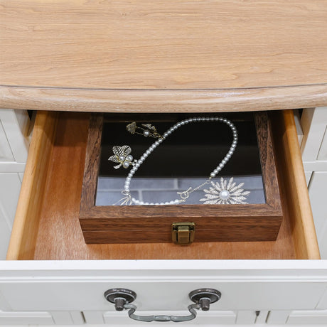 MOOCA Tempered-Glass Top Small Wooden Jewelry Display Case with Removable Black Luxurious Velvet Jewelry Display Pad, Deeper 2.2" Design for Collectibles, Brown Color. MOOCA