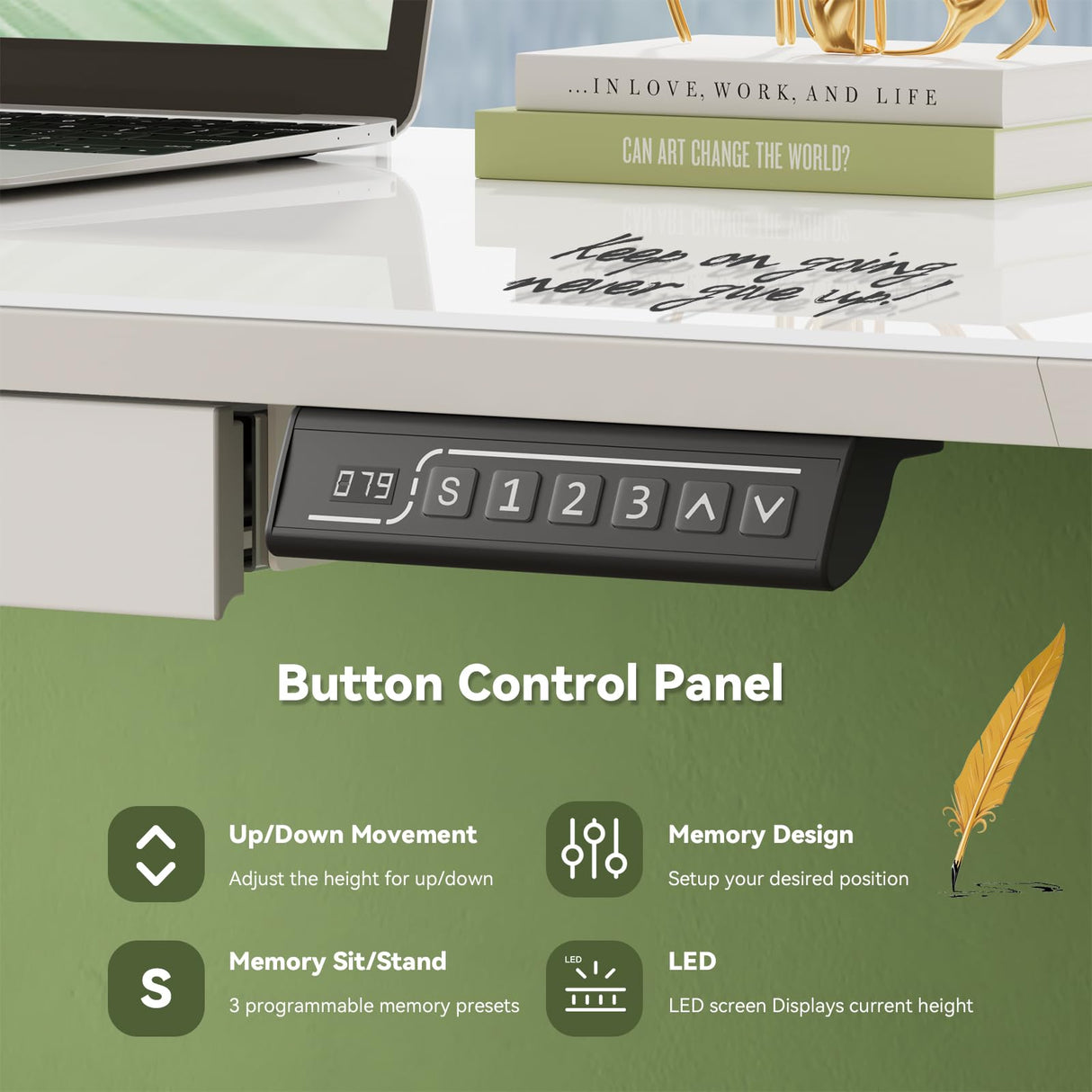 Gibbon Mounts Glass Standing Desk with Drawer, 35×20Inch Whole Piece Height Adjustable Rising Desk, Electric Sit Stand Desk with Wheels, Small Computer Desk, White Gibbon Mounts