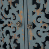 Sophia & William Accent Cabinet Small with Single Door, 31.5" Tall Side End Table, Distressed Nightstand with Wooden Frame and Hollow Carved Door, Blue, 1-Door Sophia & William