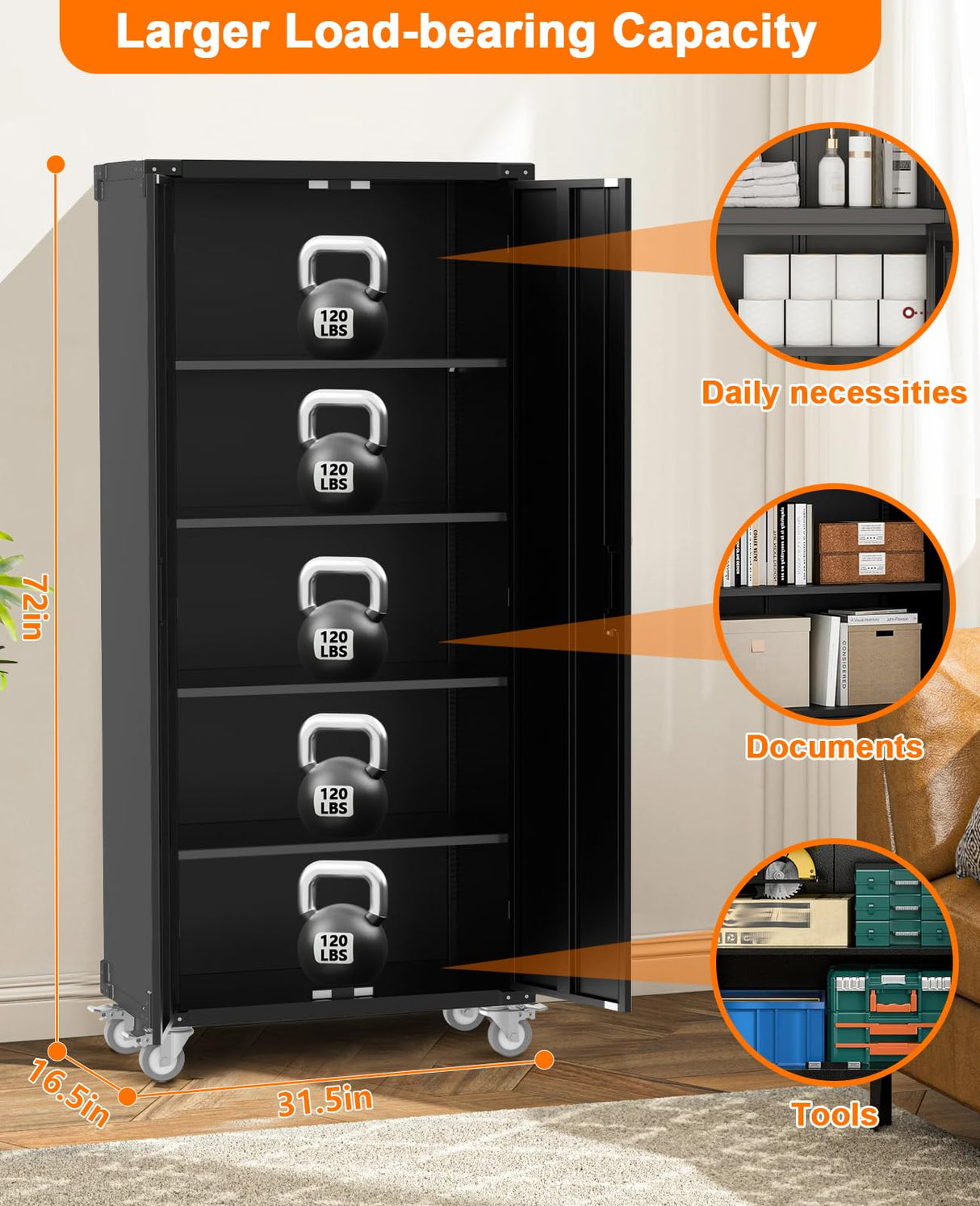 GarveeHome Metal Storage Cabinet 72" H with Wheels, Steel Tool Cabinet with Lock and 4 Adjustable Shelves and Lockable Rolling,Storage Organization for Home,Garage,Office GarveeHome