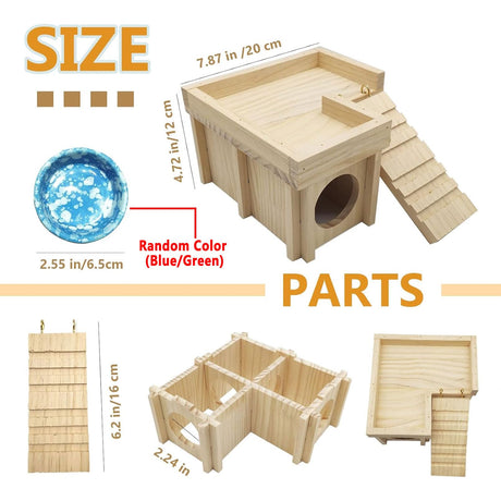 Acsist Wooden Hamster Hideout Hamster Wood House with Ladder Habitats Decor Detachable Small Animals Cage Accessories for Rat Gerbils and Other Small Pets Acsist