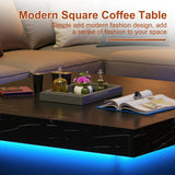 Osparple 35" Coffee Table with Storage, Small Coffee Table with LED Light, Wood Square Accent Center Sofa Side Tables for Living Room, Black Osparple