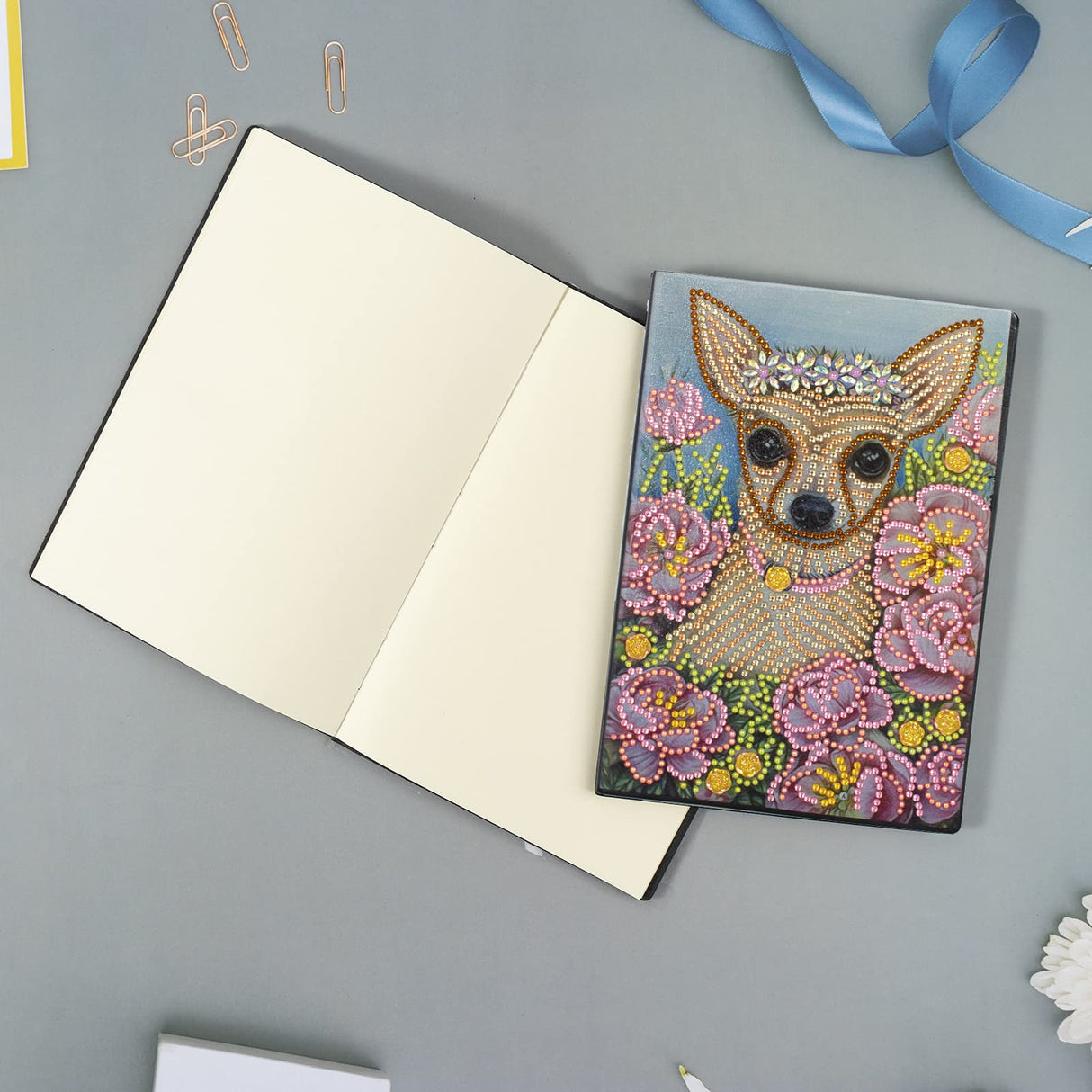 DIY 5D Diamond Art Painting Notebook Kits Dog Chihuahua Leather Cover Special Shaped Journal Sketchbook Crystal Diamond Art Hardcover Dairy Book Festival Birthday Gift 8.26x5.9IN Generic