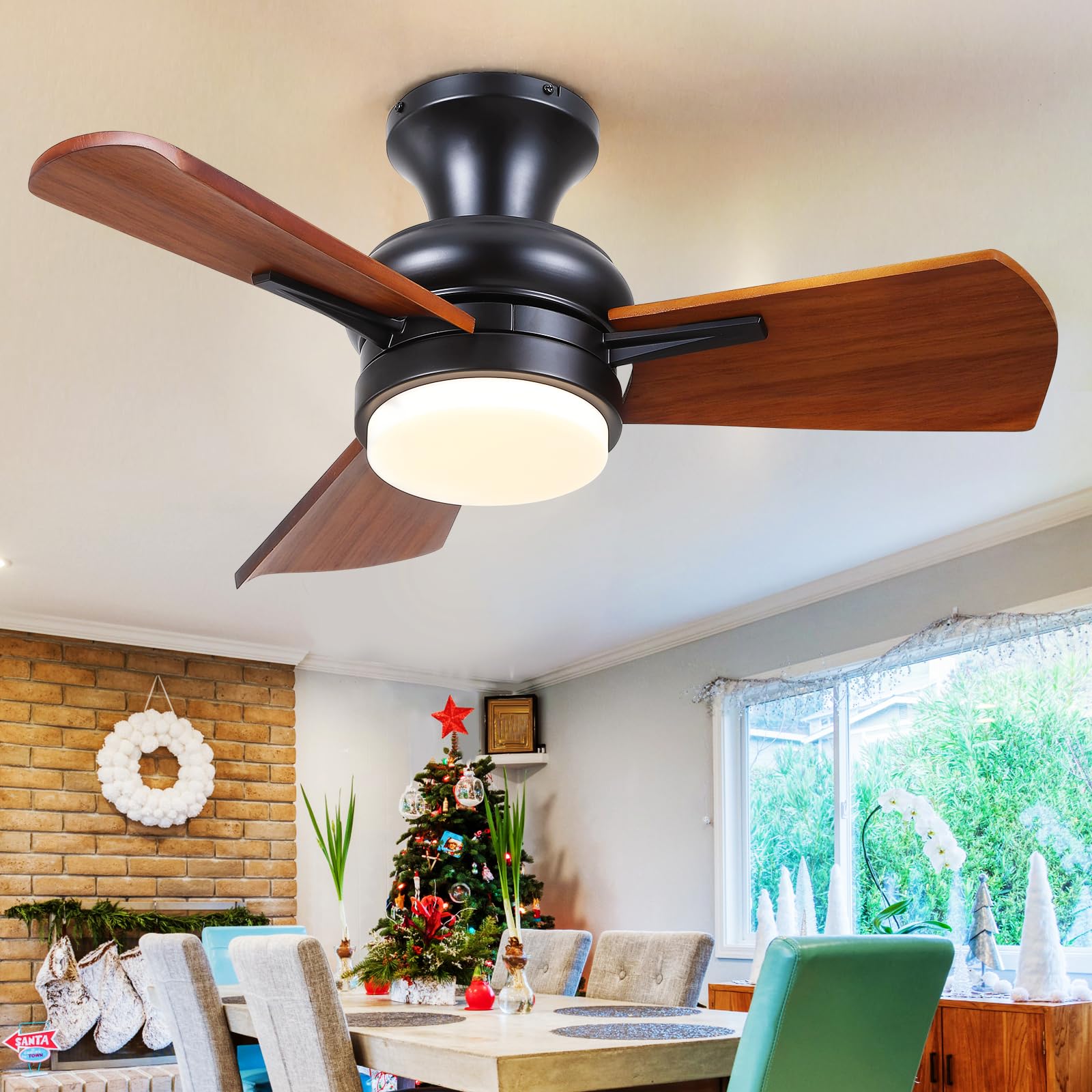 Mpayel Wood Ceiling Fans with Lights - 30" Small Flush Mount Ceiling Fans with 3 Wood Blades and Remote/APP Control, Stepless Dimming and Reversible, Low Profile Ceiling Fan Lights for Bedroo - WoodArtSupply