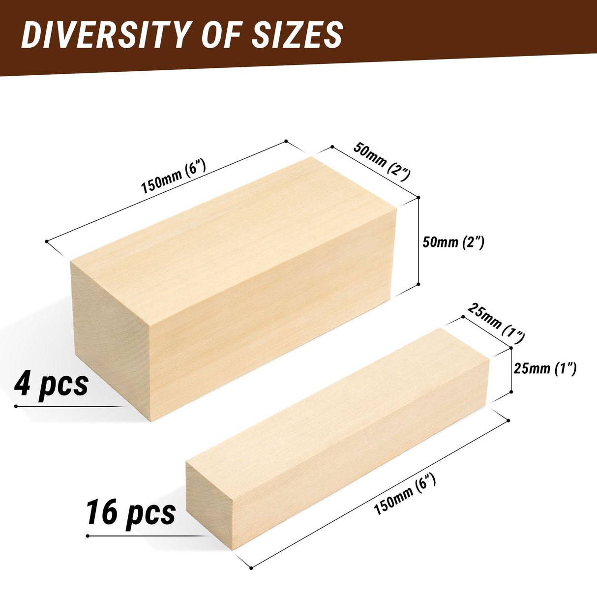 BeaverCraft Basswood Carving Blocks BW20 pcs Large Bass Wood Blocks for Wood Carving Whittling Wood for Carving - Blank Wooden Blocks for Crafts 6"х2" Carving Wood Kit - Soft Unfinished Wood BeaverCraft