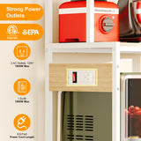 Roxibelt S1 Kitchen Bakers Rack with Power Outlet，Microwave Stand with Storage 5-Tiers，Freestanding Coffee Bar Table with 4 Adjustable Hooks，Kitchen Storage Shelf 13" D x 22.9" W x 58.3" H，Beige White Roxibelt