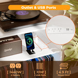 Large White Record Player Stand with Magnetic Door,350 Vinyl Record Storage Cabinet, Record Player Table with Power Outlet & LED Light,Turntable Stand with Wood Legs for Living Room,Bedroom,Office Bonvork