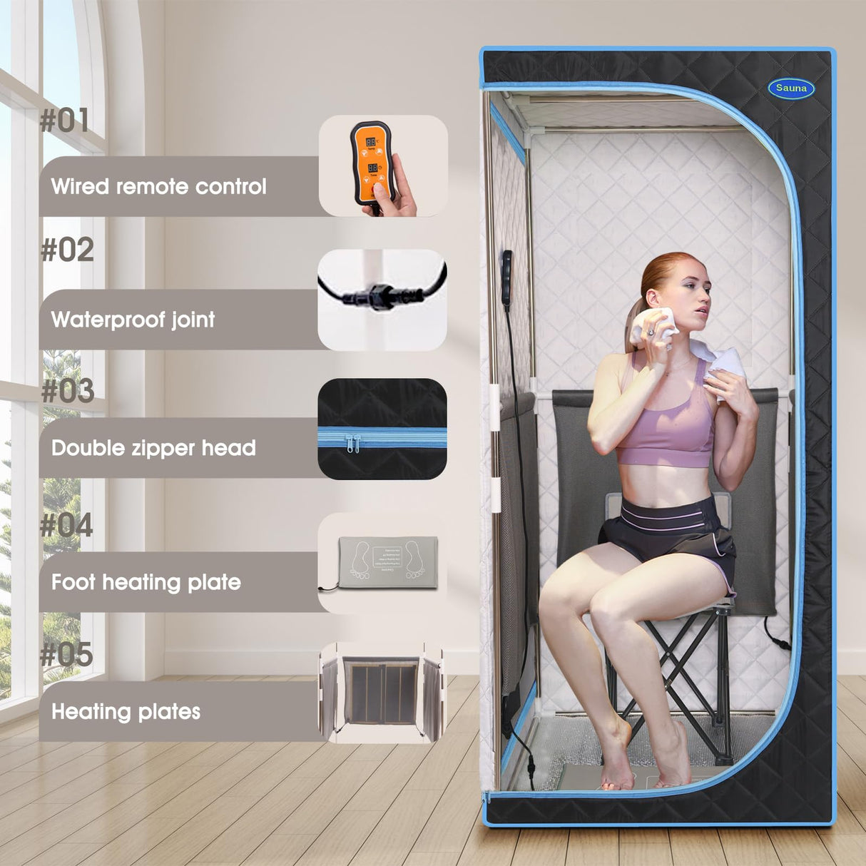 Portable Sauna Tent, Extra Space Size 1-Person Infrared Sauna,Extra Space Size Far Infrared Sauna Tent,with Heating Foot Pad,Portable Chair (L31.5 x W31.5 x H68.9, Black) Saunateadlane