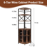 Aufvolr Wine Bar Cabinet with Power Outlet, 6-Tiers Industrial Wine Cabinet with LED Light and Glass Holder, Corner Wine Cabinet with Adjustable Shelf, Liquor Cabinet Bar for Christmas Aufvolr
