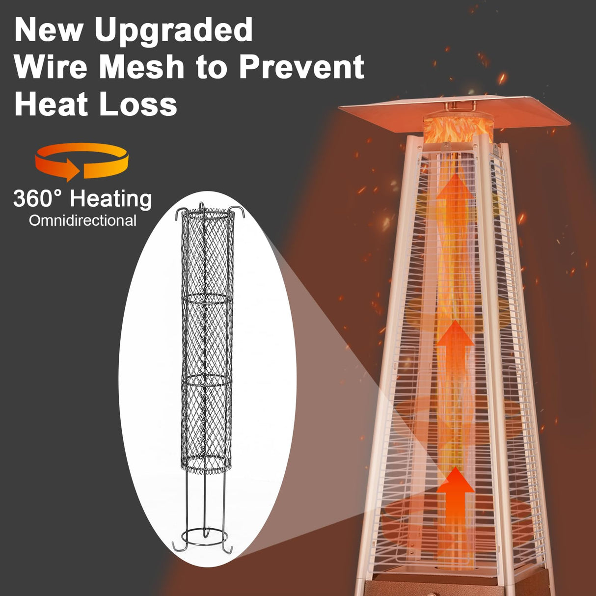 Hykolity Pyramid Patio Heater, 48000 BTU Glass Tube Propane Patio Heater with Wheels and Cover, Outdoor Propane Heaters for Patio, Backyard, Garden, Porch, and Pool, Bronze hykolity