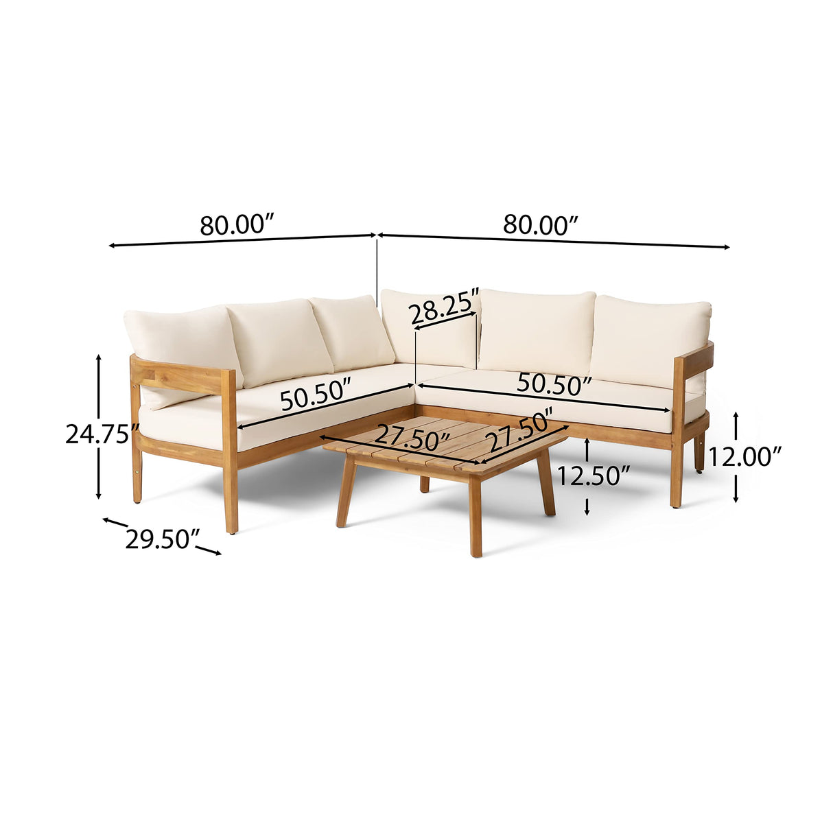 Christopher Knight Home Brooklyn Outdoor 5 Seater Sectional Sofa Chat Set with Cushions - Acacia Wood - Teak/Beige Christopher Knight Home