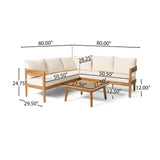 Christopher Knight Home Brooklyn Outdoor 5 Seater Sectional Sofa Chat Set with Cushions - Acacia Wood - Teak/Beige Christopher Knight Home