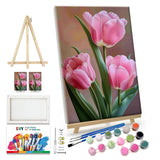 JOOZ Paint by Numbers Kit for Adults Flowers Paint by Numbers Kit with Frame DIY Tulip Paint by Number with Easel Floral Adult Paint by Number Kits Canvas for Gift Home Wall Decor 7.87x11.81 Inch JOOZ