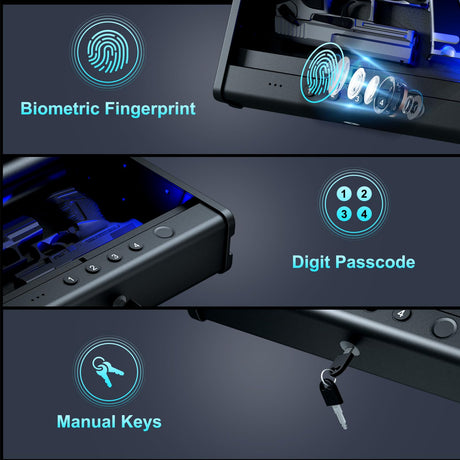 PINEWORLD Gun Safe,Biometric Gun Safe For Handgun, Pistol Safe With Fingerprint Backlit Keypad, Quick Access Handgun Safe for Firearm, Gun Lock Box With Interior Light For Nightstand Car Normal Size PINEWORLD