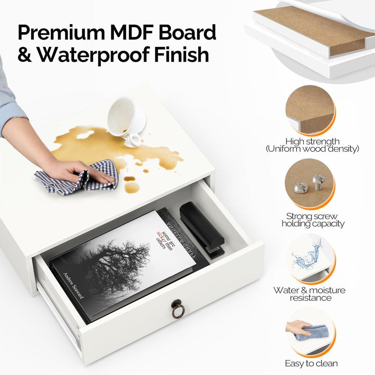 VINGLI Floating Nightstand with Drawer Set of 2, Floating Bedside Table, Wall Mounted Nightstand, Hanging Nightstand White for Bedroom, Floating Wood Night Stand/Side Table, Floating Nightstands VINGLI