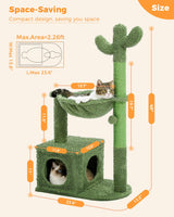 MUTTROS Cactus Cat Tree 40" Cat Tower with Large Metal Carpet Hammock, Cat Scratching Post for Indoor Cats with Condo& Dangling Ball, Green MUTTROS