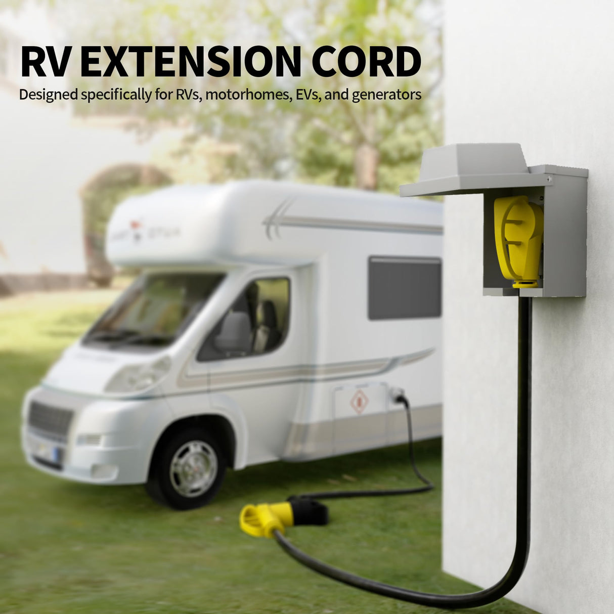 POWGRN 50 Amp RV/EV Extension Cord 30 FT Outdoor with Grip Handle, Flexible Heavy Duty 6/3+8/1 Gauge STW 4 Prong RV Power Cord Waterproof with Cord Organizer, NEMA 14-50P to 14-50R, Black-Yellow, ETL POWGRN