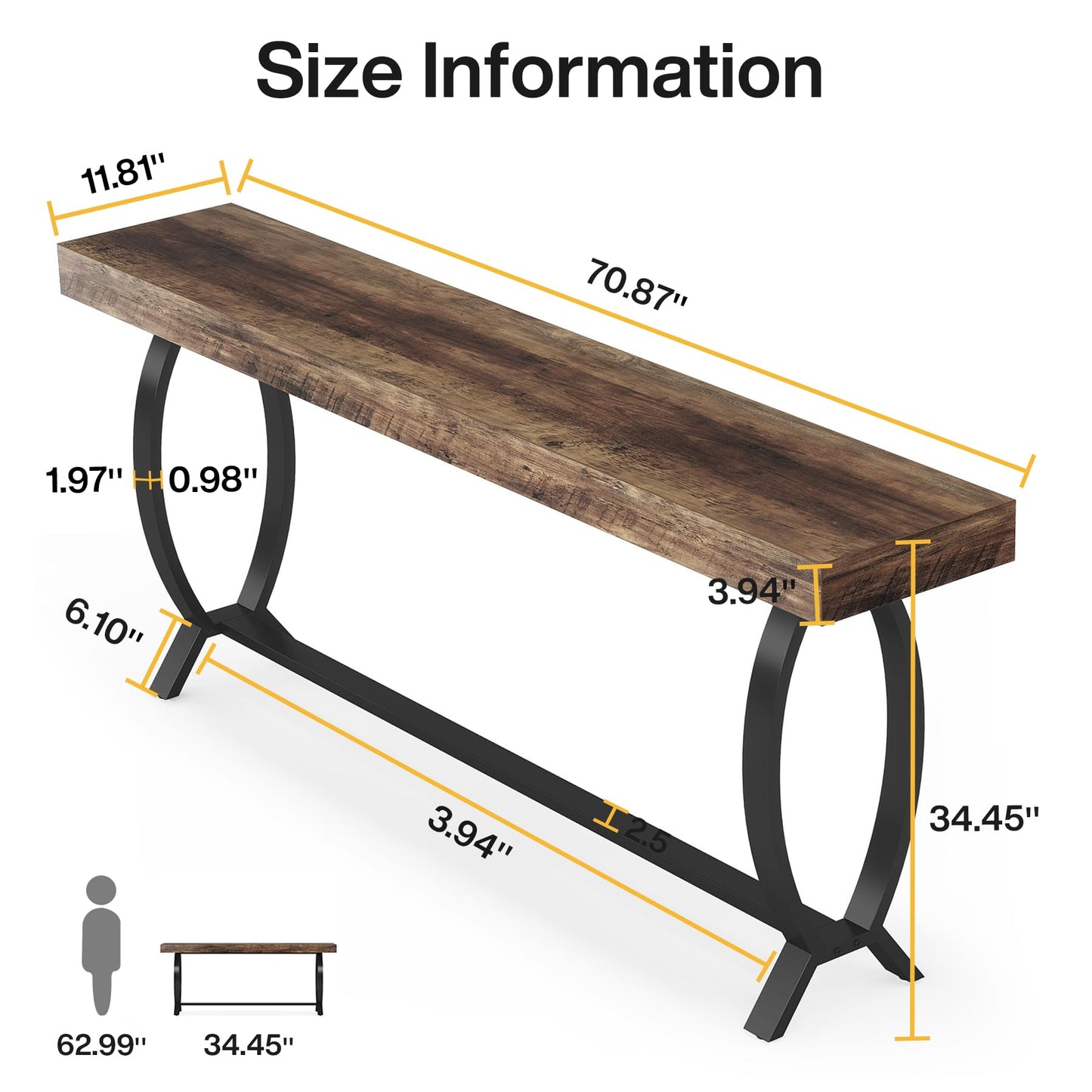 Tribesigns Console Foyer Table for Entryway: 70.87-Inch Narrow Long Entryway Entry Table, Farmhouse Sofa Table Behind Couch with Metal Legs, Entrance Table for Hallway, Living Room - WoodArtSupply