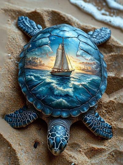 Diamond Painting Kits for Adults 5D Sea Turtle, Sunset Beach Ocean Gem Art for Beginners, DIY Full Drill Diamond Art Kits for Adults, Home Wall Decor, 12x16 Inches