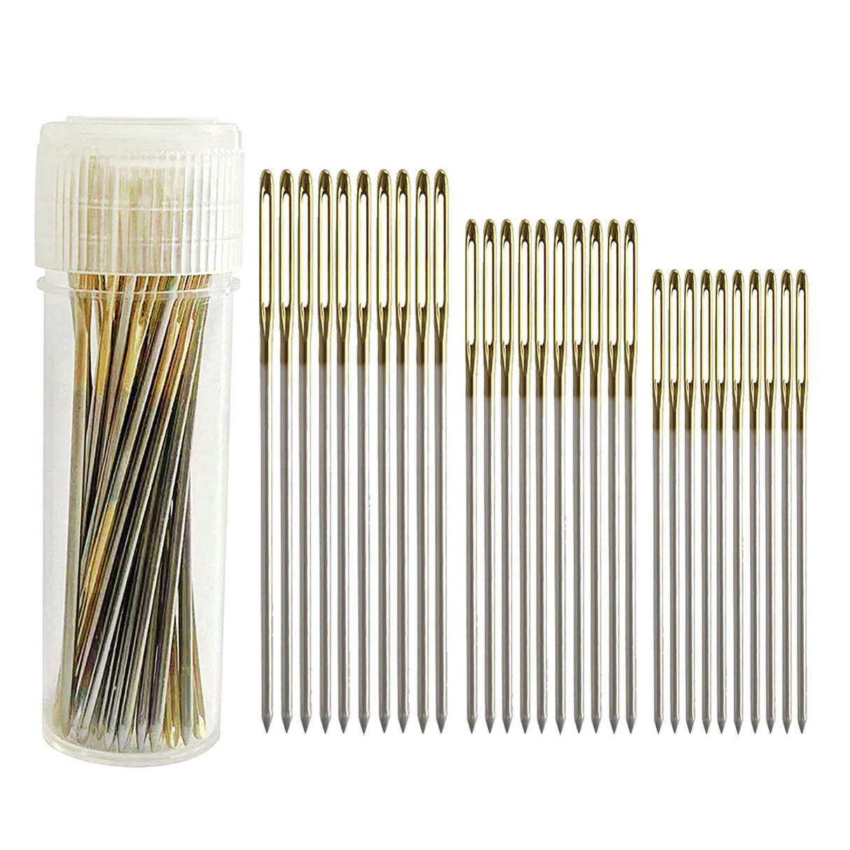 Zhenqing 30-Pack Gold-Tipped Large Eye Embroidery Needles with Round Heads - 10 Each of Sizes 22, 24, 26 for Cross Stitch, Sewing, Quilting & Crafting（67503） Zhenqing