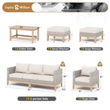 Sophia & William Outdoor Patio Furniture Sets, 5-Piece All-Weather Patio Conversation Set, High Back Wicker Rattan Setional Sofa with Large Single Sofa Chairs, Ottomans & Wooden Coffee Table (Beige) Sophia & William