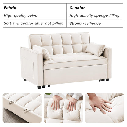 Wakefit 3 in 1 Convertible Sleeper Sofa Bed, Futon Couches for Living Room with Side Pocket | Adjustable Backrest| Velvet Fabric | Pull Out Couch | Recliner Loveseat | Sectional Sofa, Creamywhite