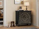 ARTPOWER Accent Cabinet with 2 Doors, Decorative Storage Cabinet with Carved Flower Pattern, Black Sideboard Buffet Cabinet, Wood Credenza with Storage for Entryway, Living Room, Kitchen, Dining Room ARTPOWER