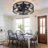 Depuley Flush Mount Ceiling Fan: 20" Caged Ceiling Fans with Lights and Remote App Control for Kitchen Bedroom Farmhouse - Rustic Low Profile Ceiling Fandelier Lights Reversible 6 Speed Timer Black Depuley